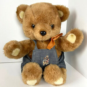Vintage Radio Shack AM Radio Teddy Bear w/ blue jean puppy dog overalls*Read*